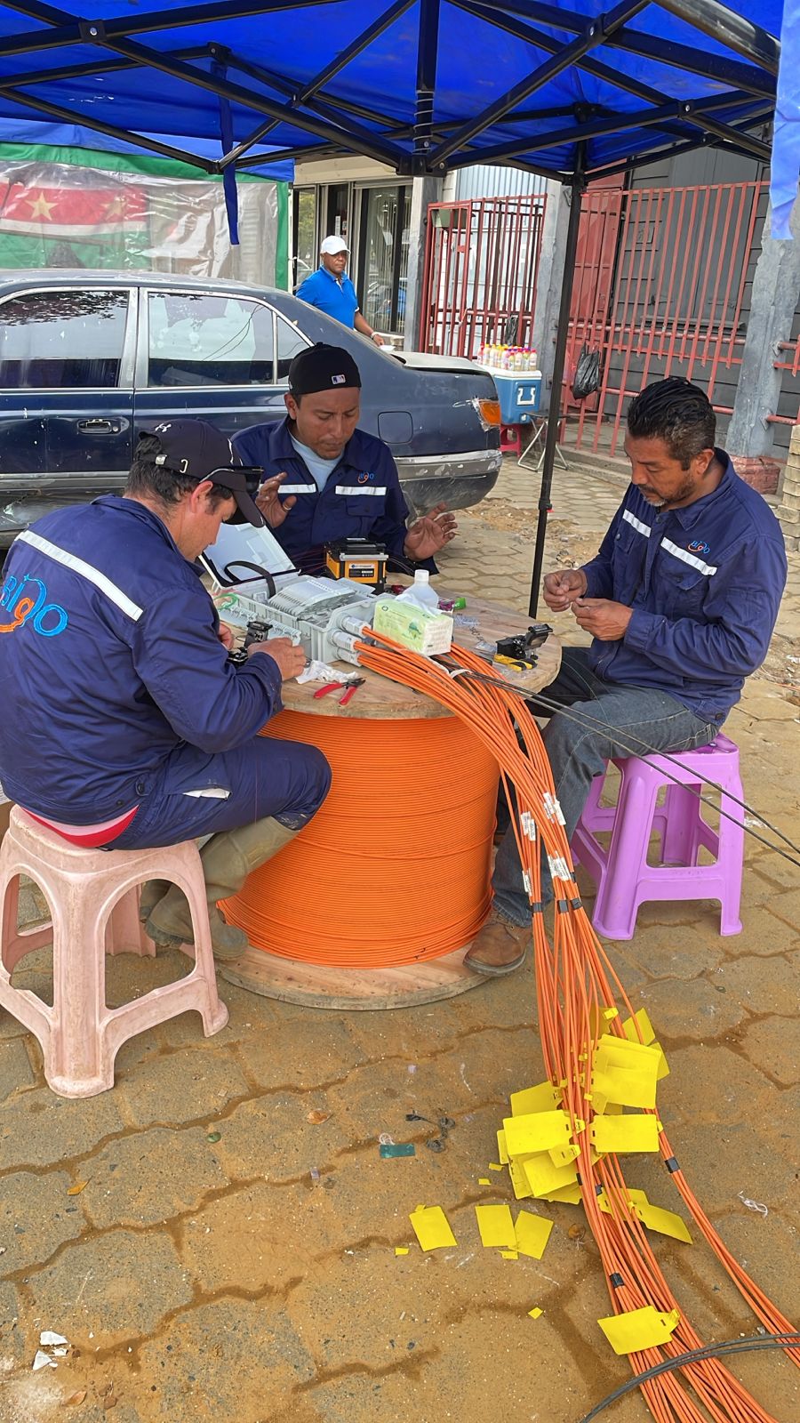BIGO technicians preparing fiber connections